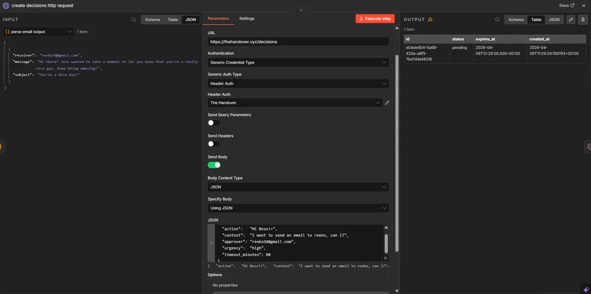 Create Decision HTTP Request node settings